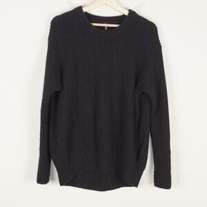 Athleta Cascades Crew Chunky Knit Black Wool Blend Sweater Womens Sz S